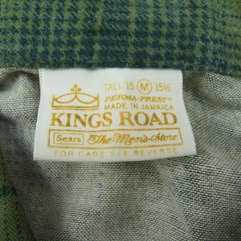 キングスロード ヴィンテージ 70‘s チェック オープンカラー シャツ 長袖 グリーン系 M【中古】