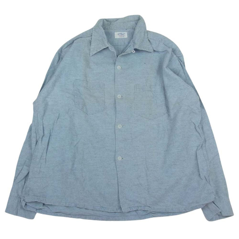 タウントピック ヴィンテージ 50‘s 両胸ポケット オープンカラー 長袖 シャツ ライトブルー系 XL【中古】