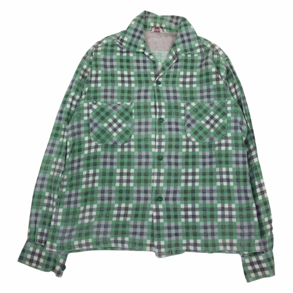 ペニーズ TOPFLIGHT 50‘s ヴィンテージ チェック ネルシャツ 長袖 グリーン系 M【中古】