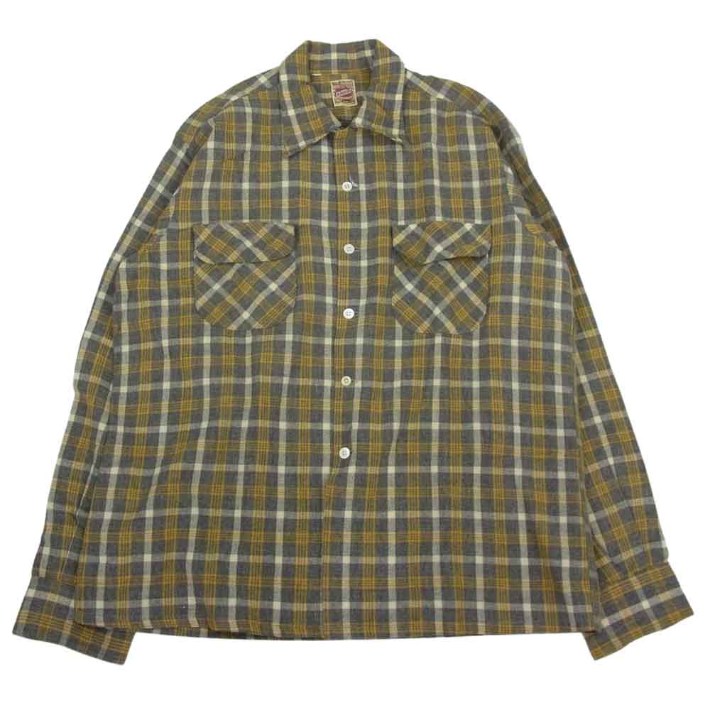アッシュフィールド 50‘s ヴィンテージ ウール オープンカラー チェック シャツ 長袖 イエロー系 グレー系【中古】