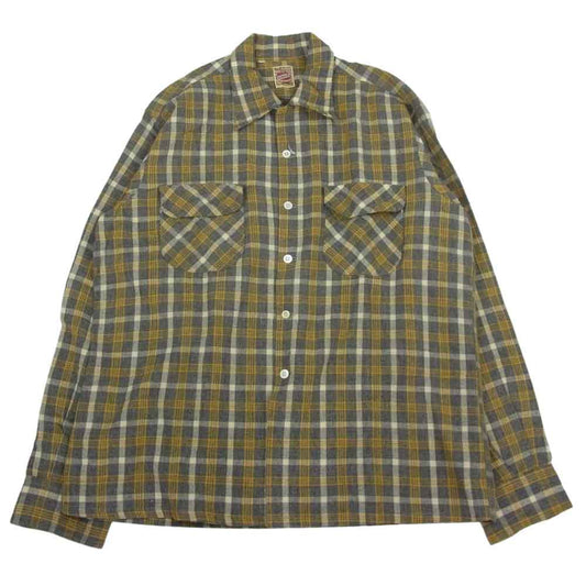 アッシュフィールド 50‘s ヴィンテージ ウール オープンカラー チェック シャツ 長袖 イエロー系 グレー系【中古】