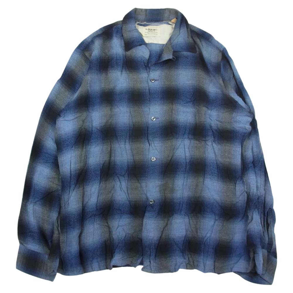 アロー ヴィンテージ 60s CHEVELLA SHIRT オンブレ チェック オープンカラー シャツ ブルー系 L【中古】