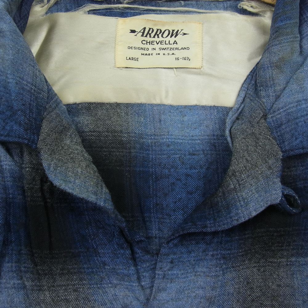 アロー ヴィンテージ 60s CHEVELLA SHIRT オンブレ チェック オープンカラー シャツ ブルー系 L【中古】