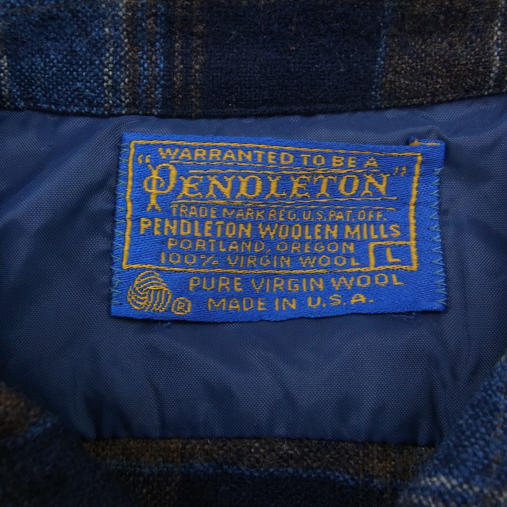 PENDLETON ペンドルトン ヴィンテージ 70s 80s USA製 WOOLEN MILLS PWMタグ ウール チェック 長袖 シャツ L【中古】