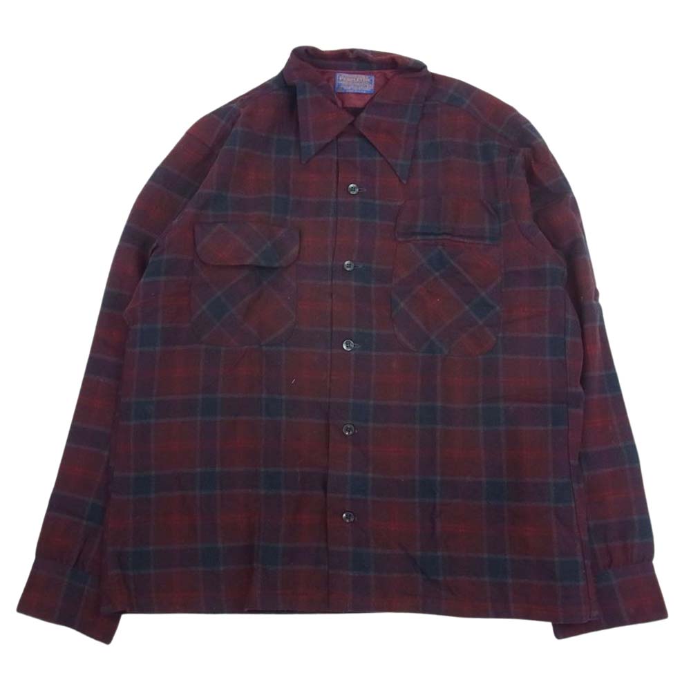 PENDLETON ペンドルトン 70s 80s USA製 WOOLEN MILLS PWMタグ ウール チェック 長袖 シャツ レッド系 M【中古】