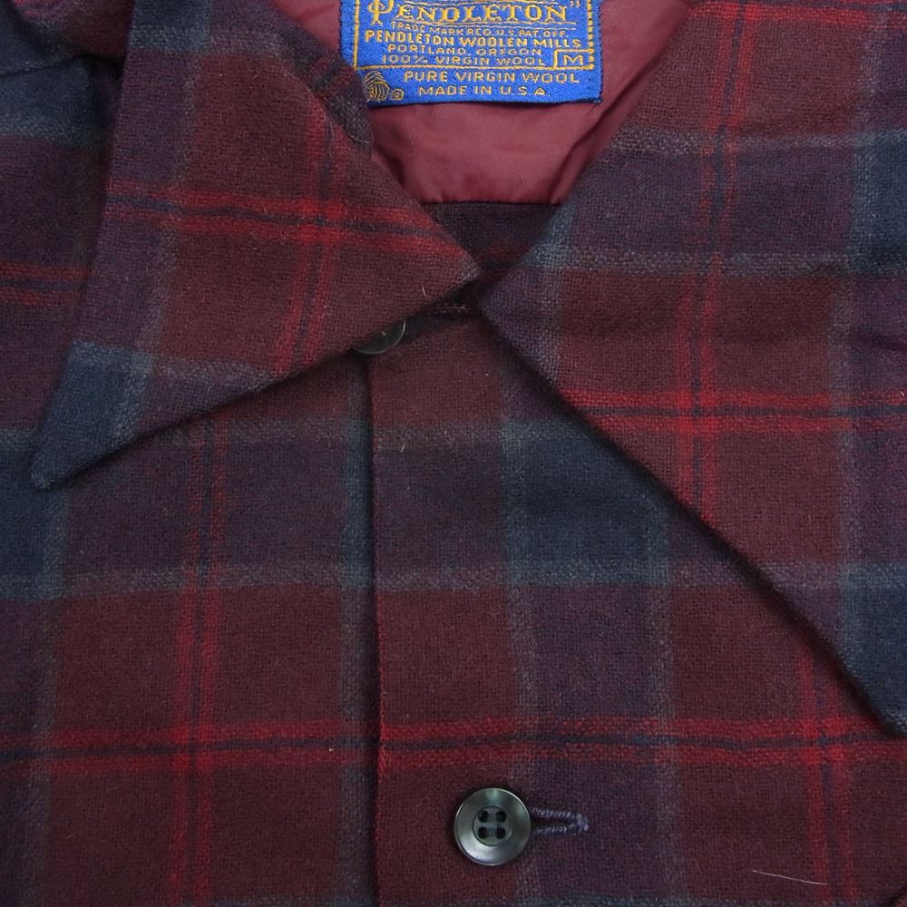 PENDLETON ペンドルトン 70s 80s USA製 WOOLEN MILLS PWMタグ ウール チェック 長袖 シャツ レッド系 M【中古】