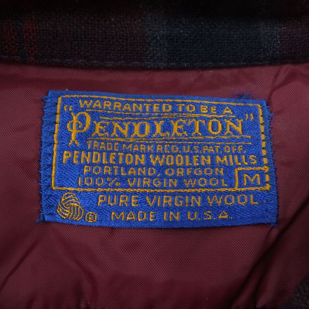PENDLETON ペンドルトン 70s 80s USA製 WOOLEN MILLS PWMタグ ウール チェック 長袖 シャツ レッド系 M【中古】