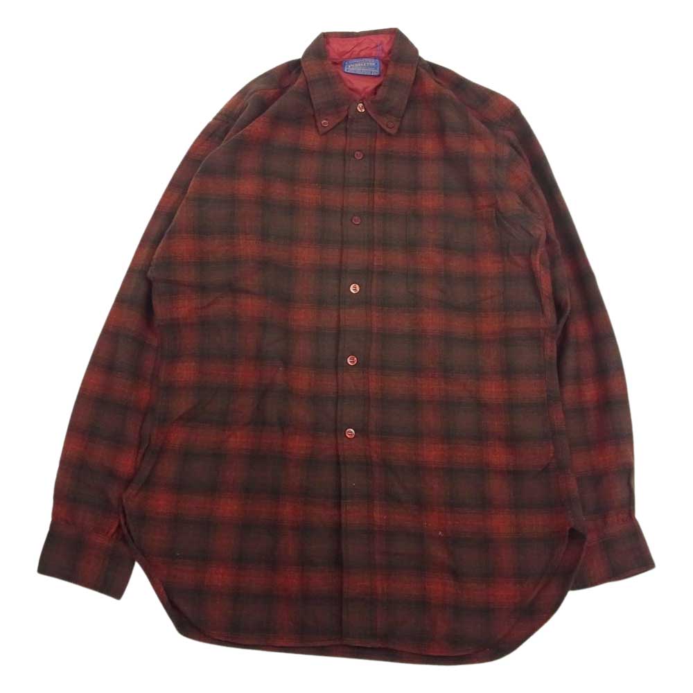 PENDLETON ペンドルトン ヴィンテージ 50s 60s WOOLEN MILLS PWMタグ ボタンダウン ウール チェック 長袖 シャツ レッド系 M【中古】