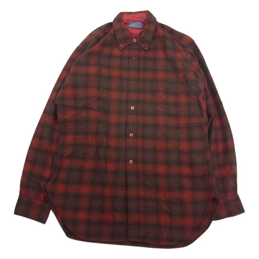 PENDLETON ペンドルトン ヴィンテージ 50s 60s WOOLEN MILLS PWMタグ ボタンダウン ウール チェック 長袖 シャツ レッド系 M【中古】