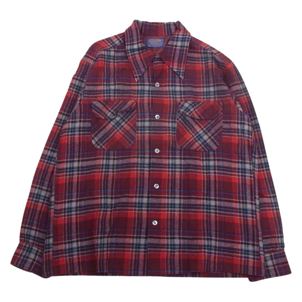 PENDLETON ペンドルトン 70s 80s USA製 WOOLEN MILLS PWMタグ ウール チェック 長袖 シャツ レッド系 L【中古】