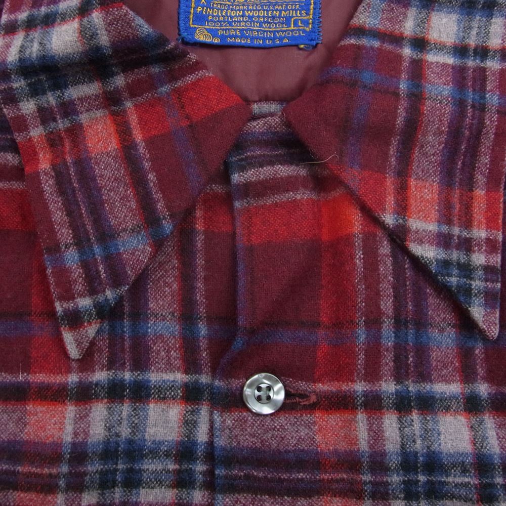 PENDLETON ペンドルトン 70s 80s USA製 WOOLEN MILLS PWMタグ ウール チェック 長袖 シャツ レッド系 L【中古】