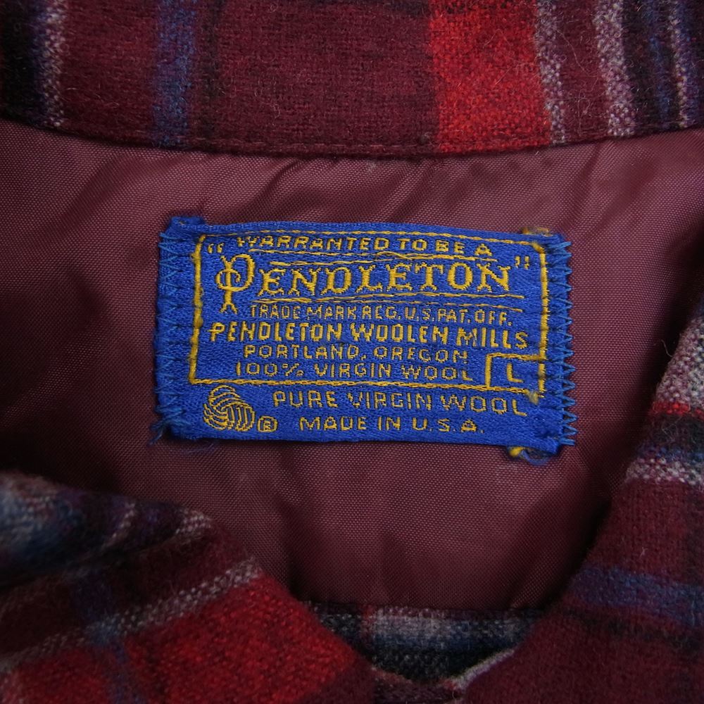 PENDLETON ペンドルトン 70s 80s USA製 WOOLEN MILLS PWMタグ ウール チェック 長袖 シャツ レッド系 L【中古】