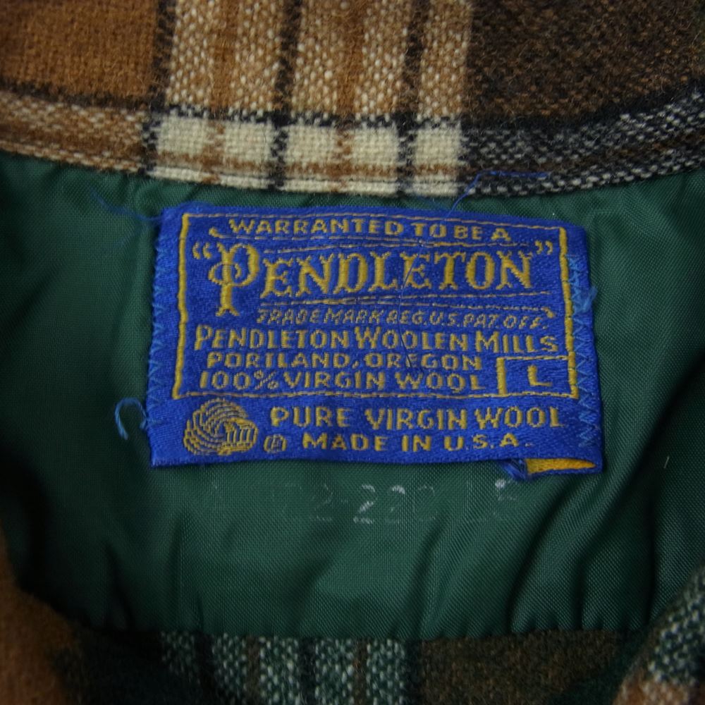 PENDLETON ペンドルトン ヴィンテージ 70s 80s USA製 WOOLEN MILLS PWMタグ ウール チェック 長袖 シャツ L【中古】