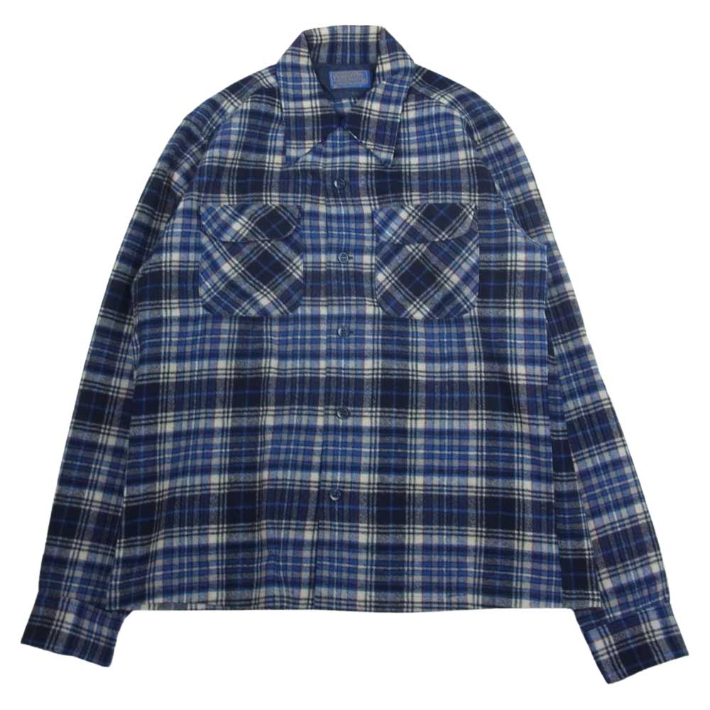 PENDLETON ペンドルトン ヴィンテージ 70s 80s USA製 WOOLEN MILLS PWMタグ ウール チェック 長袖 シャツ ブルー系 M【中古】
