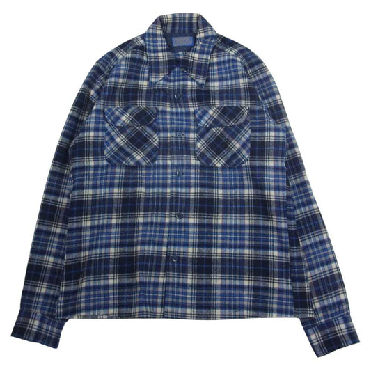 PENDLETON ペンドルトン ヴィンテージ 70s 80s USA製 WOOLEN MILLS PWMタグ ウール チェック 長袖 シャツ ブルー系 M【中古】