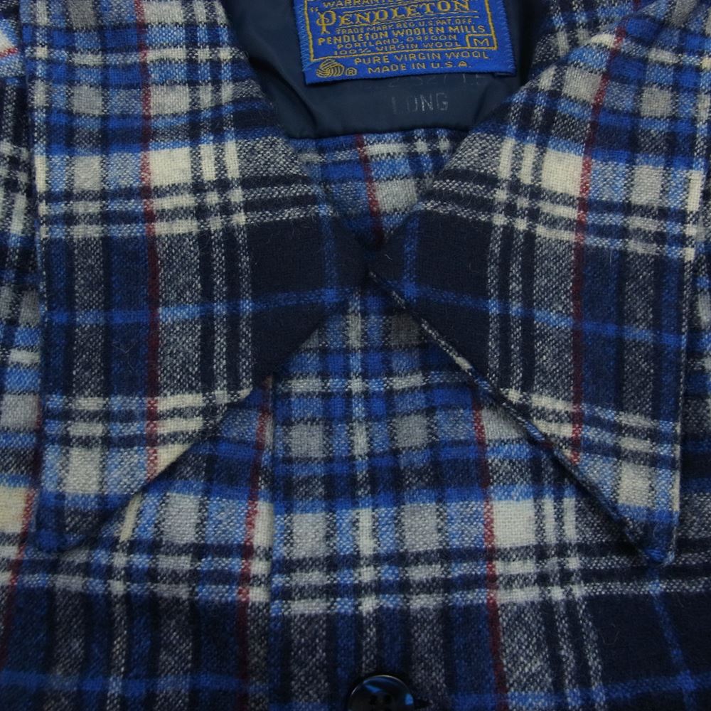 PENDLETON ペンドルトン ヴィンテージ 70s 80s USA製 WOOLEN MILLS PWMタグ ウール チェック 長袖 シャツ ブルー系 M【中古】
