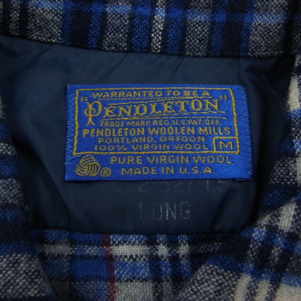 PENDLETON ペンドルトン ヴィンテージ 70s 80s USA製 WOOLEN MILLS PWMタグ ウール チェック 長袖 シャツ ブルー系 M【中古】