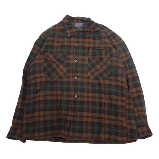 PENDLETON ペンドルトン ヴィンテージ 60s 70s PURE VIRGIN WOOL ウール チェック 長袖 ネルシャツ ブラウン系 L【中古】