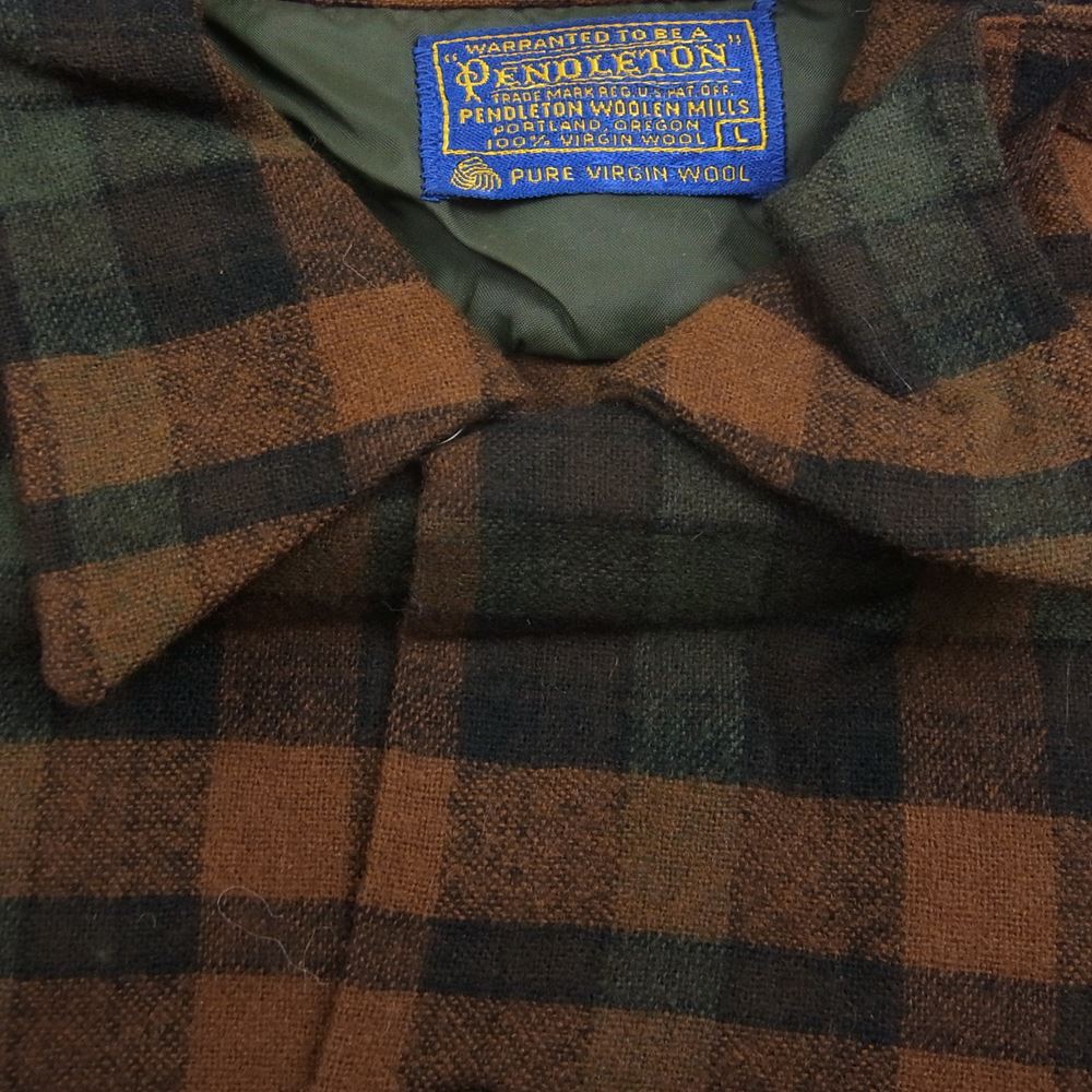 PENDLETON ペンドルトン ヴィンテージ 60s 70s PURE VIRGIN WOOL ウール チェック 長袖 ネルシャツ ブラウン系 L【中古】