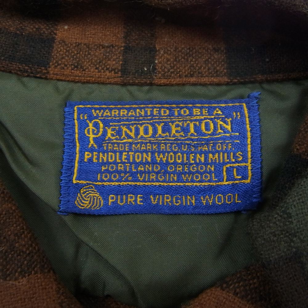 PENDLETON ペンドルトン ヴィンテージ 60s 70s PURE VIRGIN WOOL ウール チェック 長袖 ネルシャツ ブラウン系 L【中古】