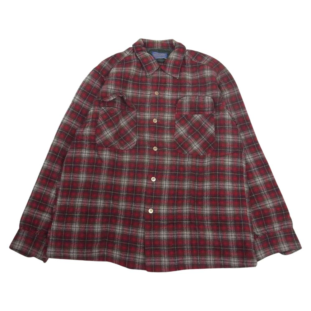 PENDLETON ペンドルトン ヴィンテージ 50s 60s WOOLEN MILLS PWMタグ ウール チェック 長袖 シャツ レッド系 L【中古】