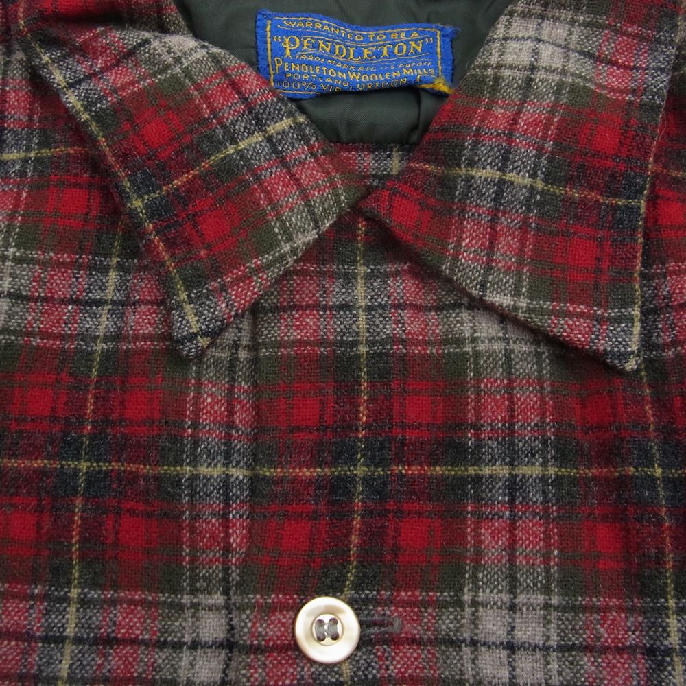 PENDLETON ペンドルトン ヴィンテージ 50s 60s WOOLEN MILLS PWMタグ ウール チェック 長袖 シャツ レッド系 L【中古】