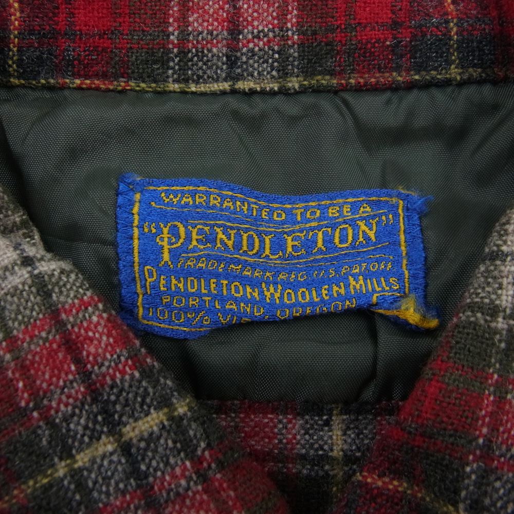 PENDLETON ペンドルトン ヴィンテージ 50s 60s WOOLEN MILLS PWMタグ ウール チェック 長袖 シャツ レッド系 L【中古】