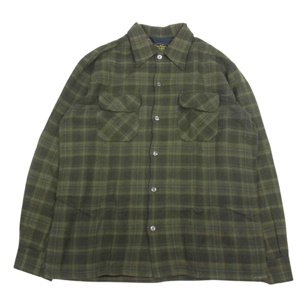 スポーツマン カリフォルニア ヴィンテージ 60s 黒タグ チェック ウール 長袖 シャツ グリーン系 L【中古】