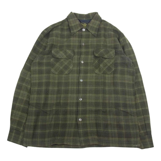 スポーツマン カリフォルニア ヴィンテージ 60s 黒タグ チェック ウール 長袖 シャツ グリーン系 L【中古】