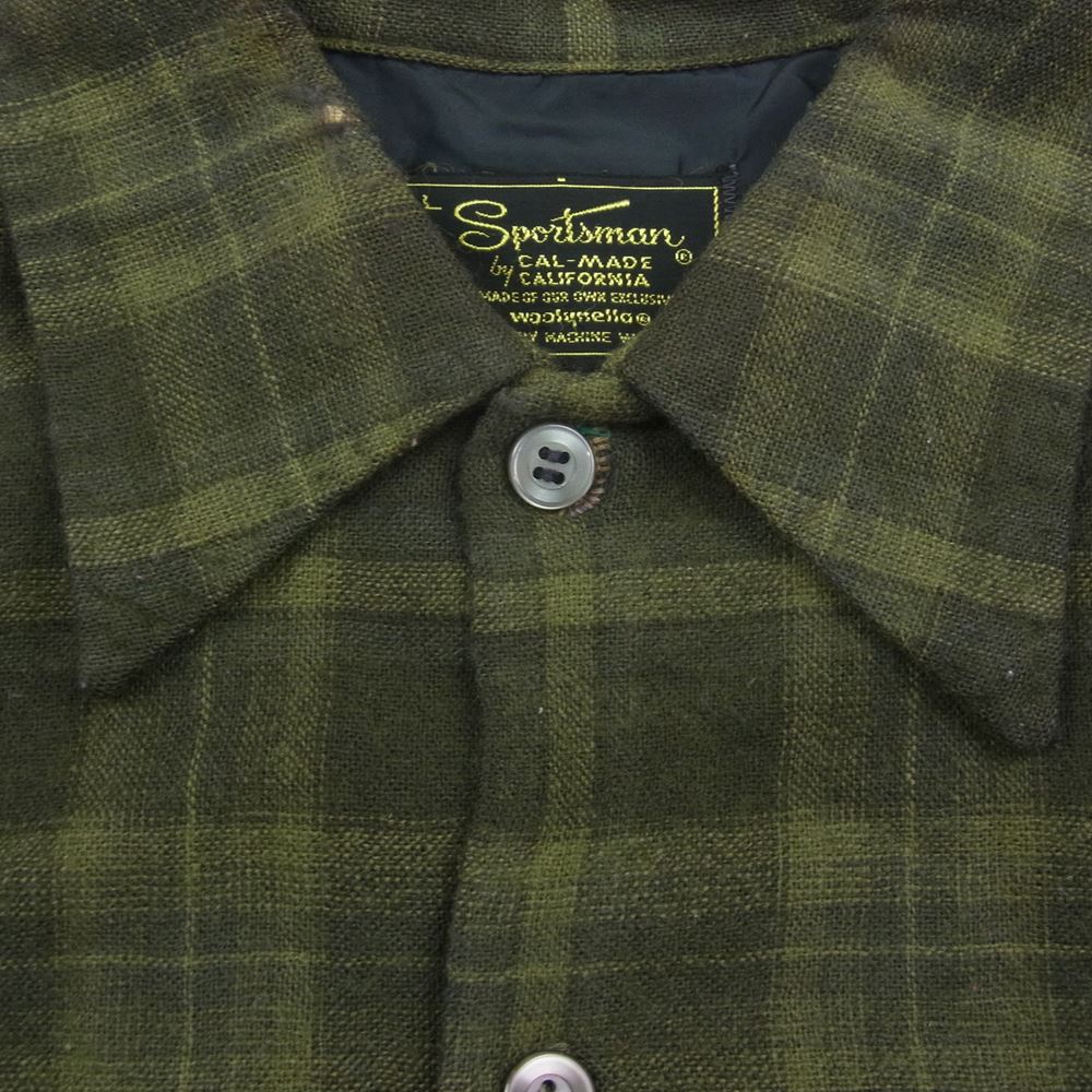 スポーツマン カリフォルニア ヴィンテージ 60s 黒タグ チェック ウール 長袖 シャツ グリーン系 L【中古】
