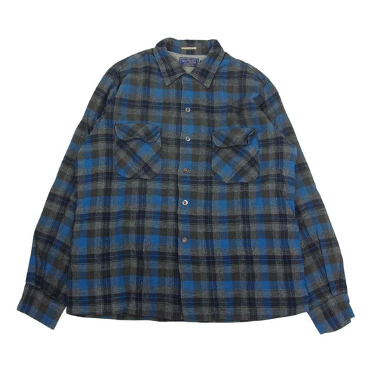 スポーツマン カリフォルニア ヴィンテージ 青タグ チェック ウール 長袖 シャツ L【中古】