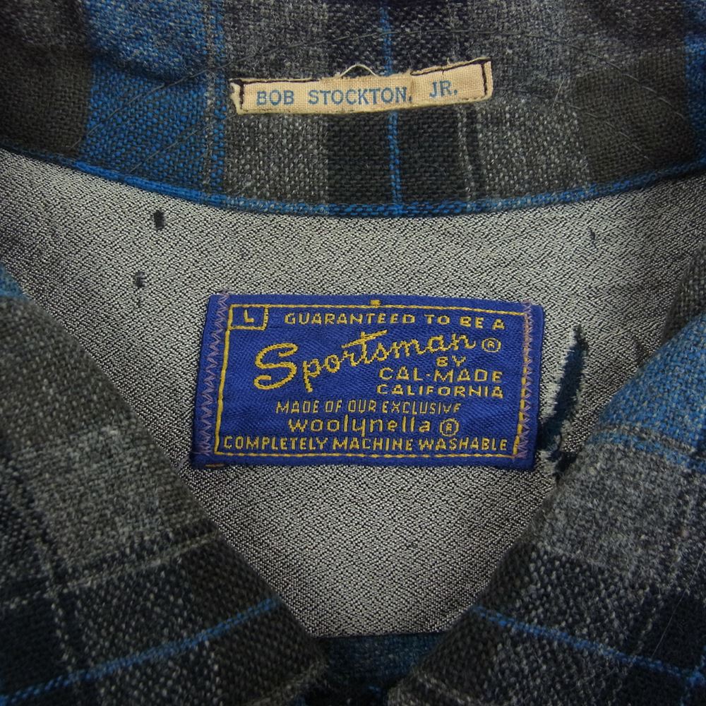 スポーツマン カリフォルニア ヴィンテージ 青タグ チェック ウール 長袖 シャツ L【中古】