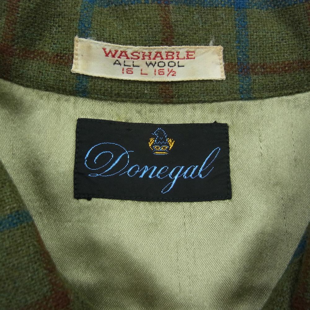 ドネガル ヴィンテージ 黒タグ ウール チェック シャツ グリーン系 L【中古】