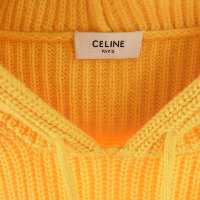CELINE セリーヌ 21AW 2A85W423P Sweater With Hood In Ribbed Wool Mimosa ニット プルオーバ― パーカー フーディー フロント ロゴ イエロー系 XL【中古】