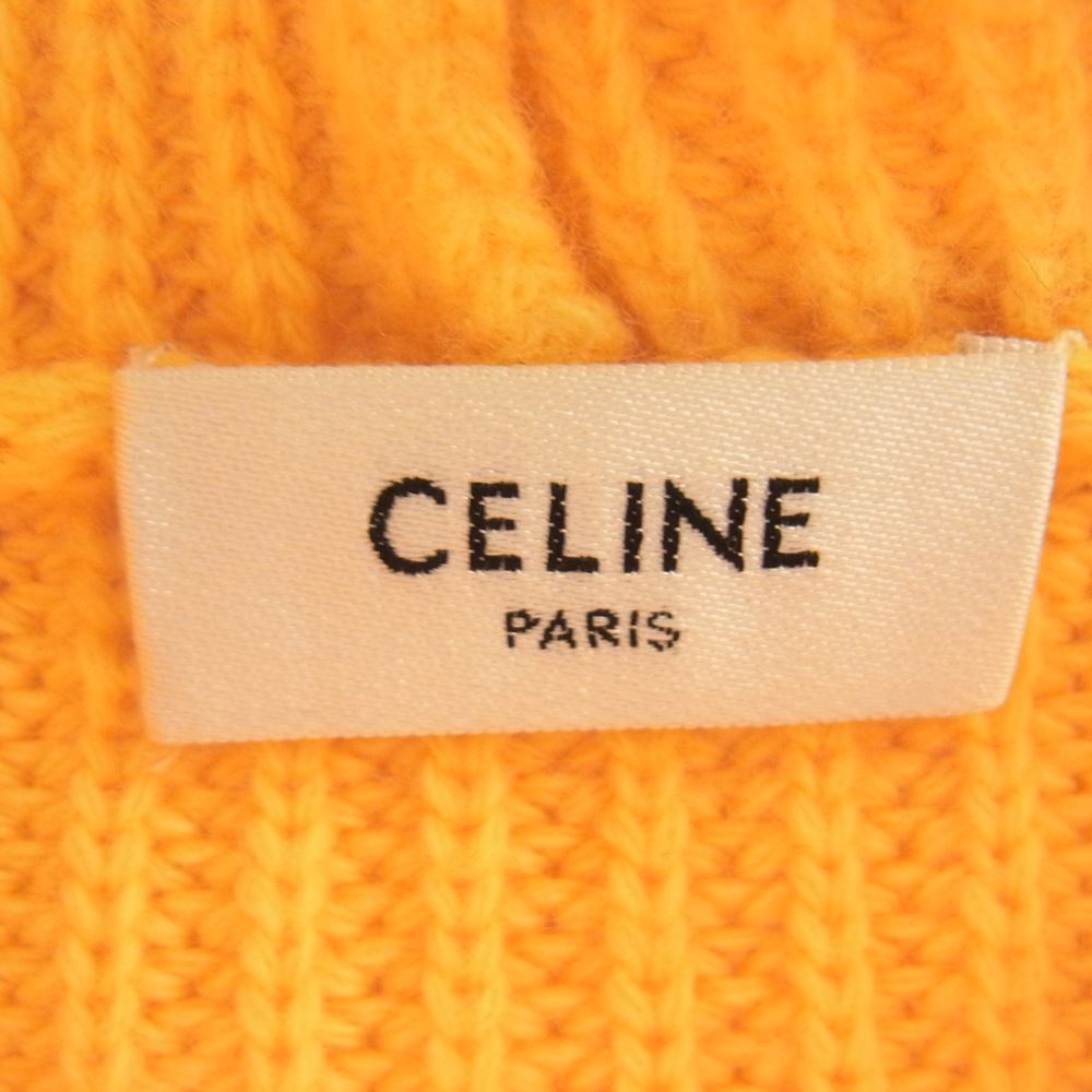 CELINE セリーヌ 21AW 2A85W423P Sweater With Hood In Ribbed Wool Mimosa ニット プルオーバ― パーカー フーディー フロント ロゴ イエロー系 XL【中古】