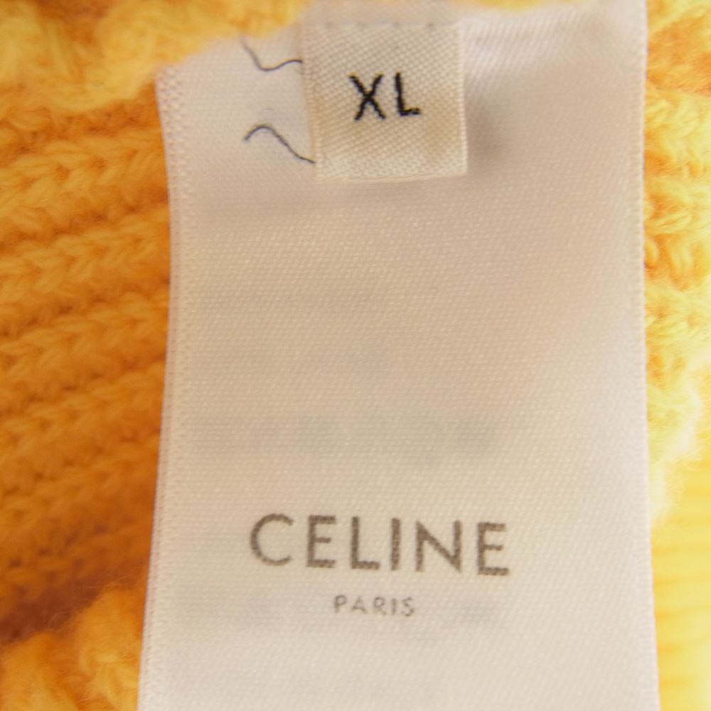 CELINE セリーヌ 21AW 2A85W423P Sweater With Hood In Ribbed Wool Mimosa ニット プルオーバ― パーカー フーディー フロント ロゴ イエロー系 XL【中古】