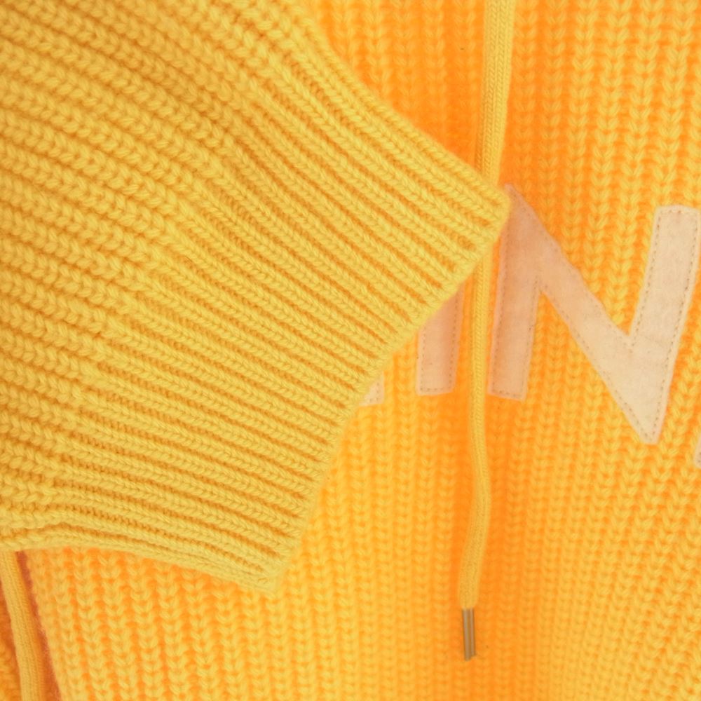 CELINE セリーヌ 21AW 2A85W423P Sweater With Hood In Ribbed Wool Mimosa ニット プルオーバ― パーカー フーディー フロント ロゴ イエロー系 XL【中古】