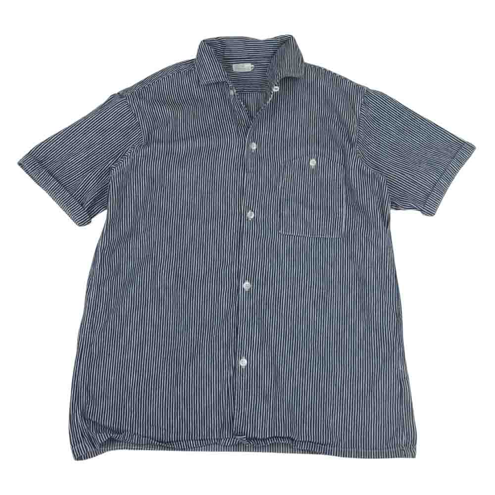 WAREHOUSE ウエアハウス S/S OPEN COLLAR SHIRTS ヒッコリーストライプ 半袖 シャツ インディゴブルー系 44【中古】