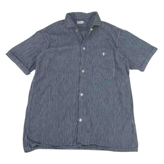 WAREHOUSE ウエアハウス S/S OPEN COLLAR SHIRTS ヒッコリーストライプ 半袖 シャツ インディゴブルー系 44【中古】