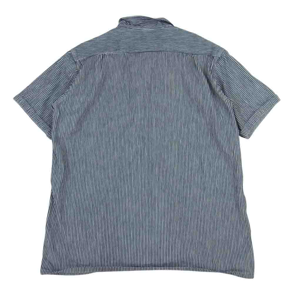 WAREHOUSE ウエアハウス S/S OPEN COLLAR SHIRTS ヒッコリーストライプ 半袖 シャツ インディゴブルー系 44【中古】