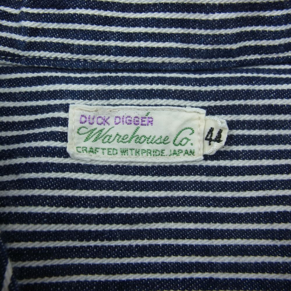 WAREHOUSE ウエアハウス S/S OPEN COLLAR SHIRTS ヒッコリーストライプ 半袖 シャツ インディゴブルー系 44【中古】