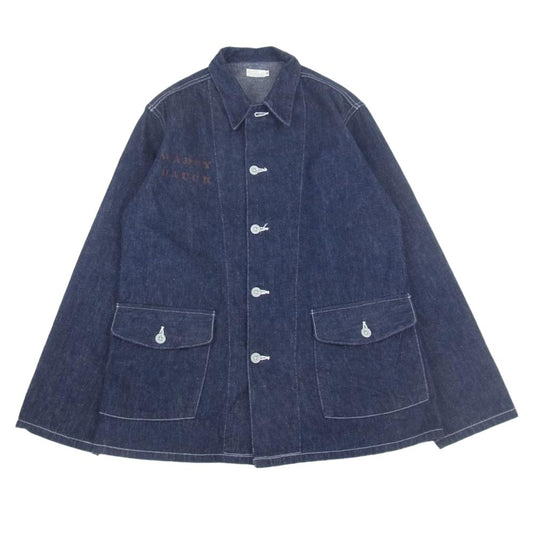 WAREHOUSE ウエアハウス U.S.ARMY DENIM COVERALL PRINT プリント デニム カバーオール ジャケット インディゴブルー系 36【中古】