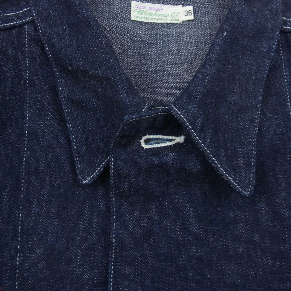 WAREHOUSE ウエアハウス U.S.ARMY DENIM COVERALL PRINT プリント デニム カバーオール ジャケット インディゴブルー系 36【中古】