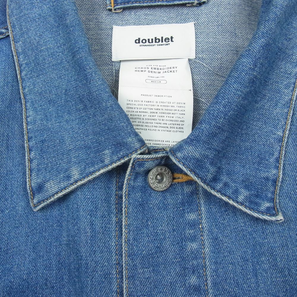 ダブレット CHAOS EMBROIDERY HEMP DENIM JACKET ジャケット インディゴブルー系 M【中古】