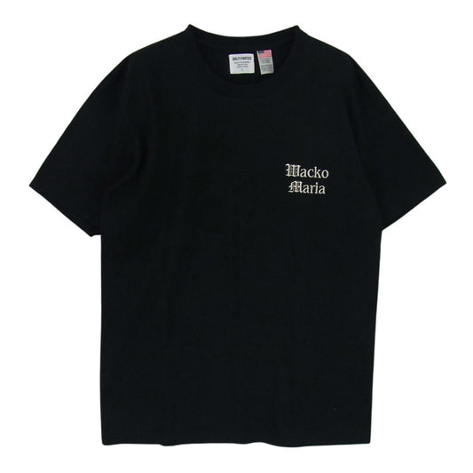 WACKO MARIA ワコマリア 23SS US FABRIC T-SHIRT ロゴ刺繍 クルーネック 半袖 Tシャツ ブラック系 L【中古】