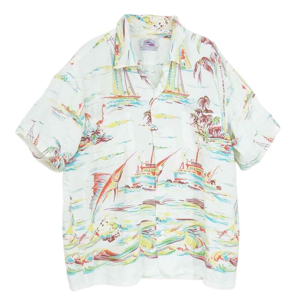 SUN SURF サンサーフ DK39040 DUKE KAHANAMOKU SP FISHING BOAT デュークカハナモク ハワイアン アロハ シャツ ホワイト系 L【中古】