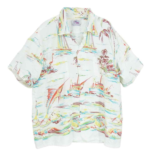 SUN SURF サンサーフ DK39040 DUKE KAHANAMOKU SP FISHING BOAT デュークカハナモク ハワイアン アロハ シャツ ホワイト系 L【中古】