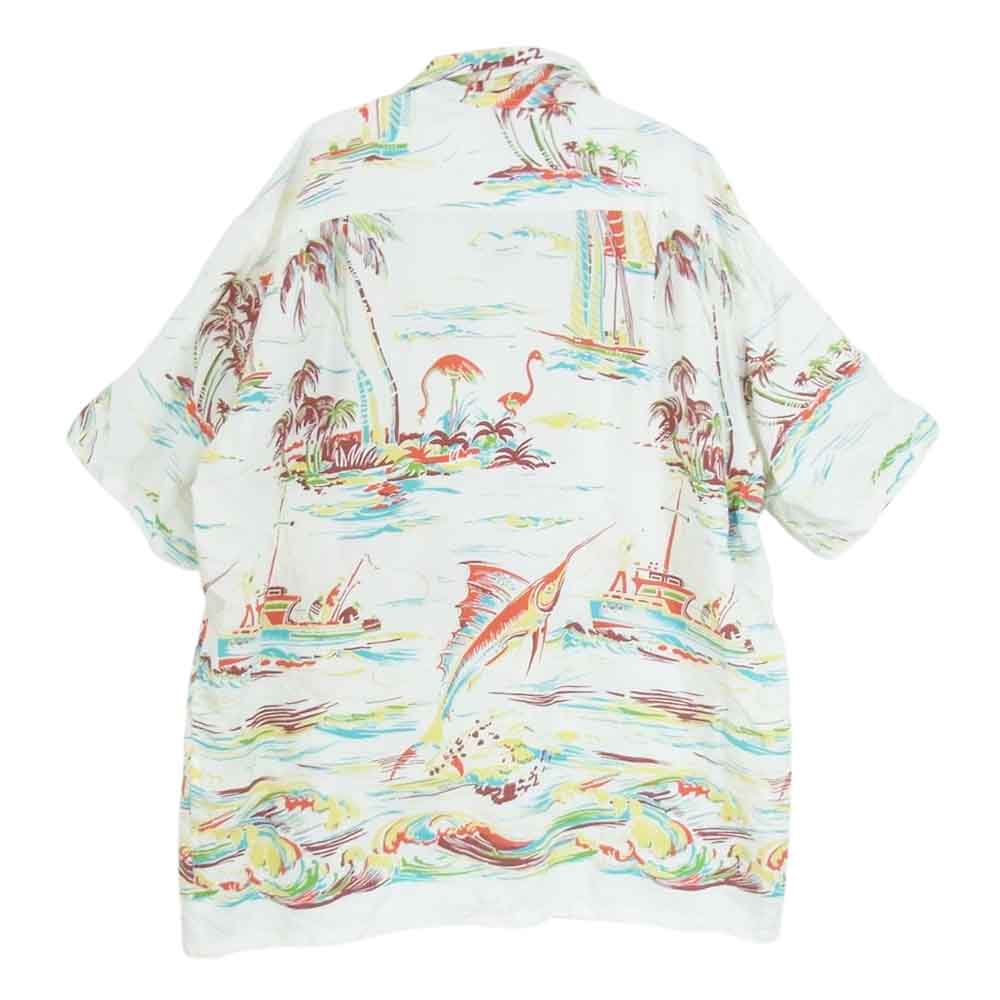 SUN SURF サンサーフ DK39040 DUKE KAHANAMOKU SP FISHING BOAT デュークカハナモク ハワイアン アロハ シャツ ホワイト系 L【中古】