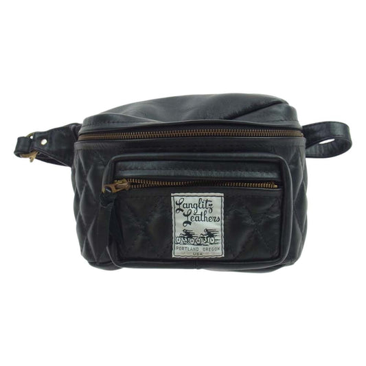 LANGLITZ LEATHERS ラングリッツレザーズ Padded Outside Pocket Waist Bag パデッド レザーウエストバッグ アウトサイド ポケット ブラック系【中古】