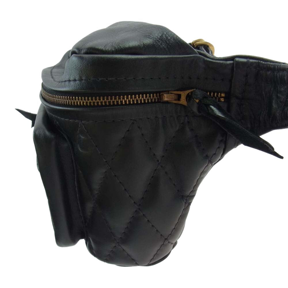LANGLITZ LEATHERS ラングリッツレザーズ Padded Outside Pocket Waist Bag パデッド レザーウエストバッグ アウトサイド ポケット ブラック系【中古】